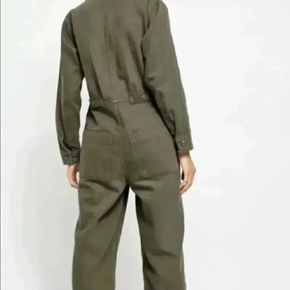 Free People Jumpsuit Utility Gia Coverall Slouchy Olive Distressed Patch Pockets